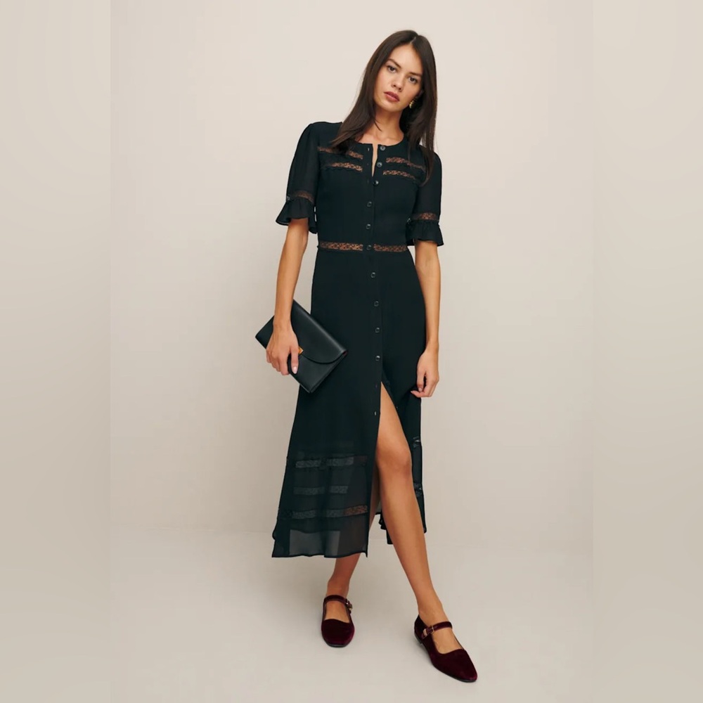 Reformation Black Woodson Midi Dress Size 6